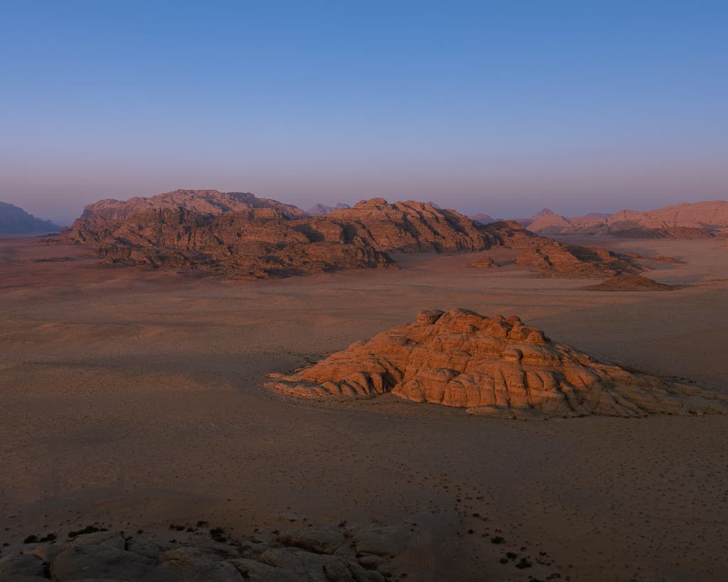 Desert landscape with sandstone formations at dawn — Leave no trace value